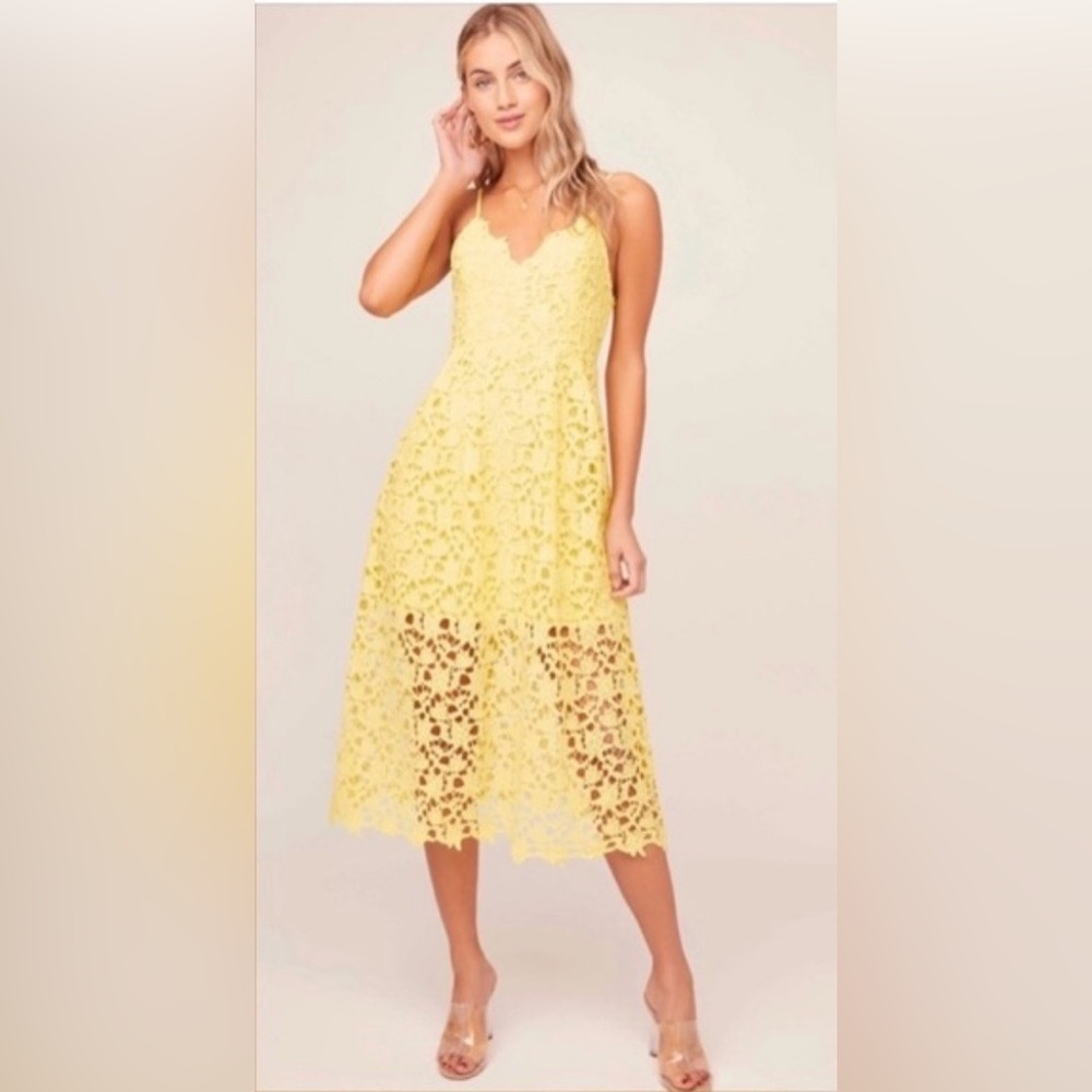 ASTR The Label Lemon Yellow Lace Midi Dress Wedding Guest Bridal Shower Spring - Picture 14 of 14